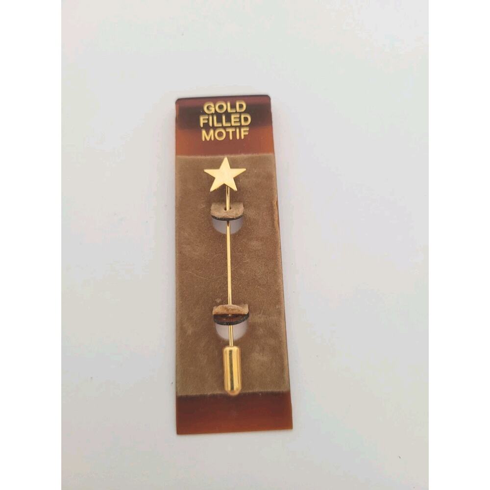 Gold Filled Motif Star Stick Pin Brooch Gold Tone Original Card Celestial